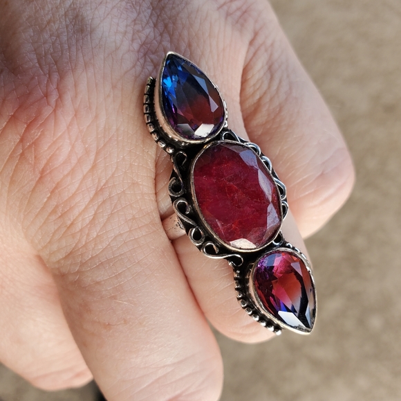 New Ruby and Bi-Color Tourmaline 925 Silver Ring. - Picture 4 of 14